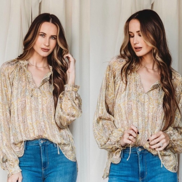 Elan Cera Yellow/ Gold Paisley Blouse - Picture 1 of 4